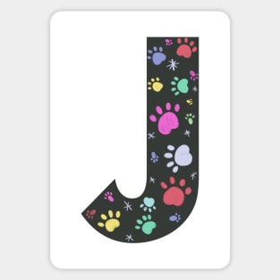 J letter with colorful paw print Sticker